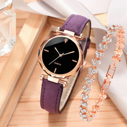 2PCS Set Luxury Watch Women Bracelet  Rhinestone Fashion Wristwatch Female Casual Ladies Watches Bracelet Set Clock