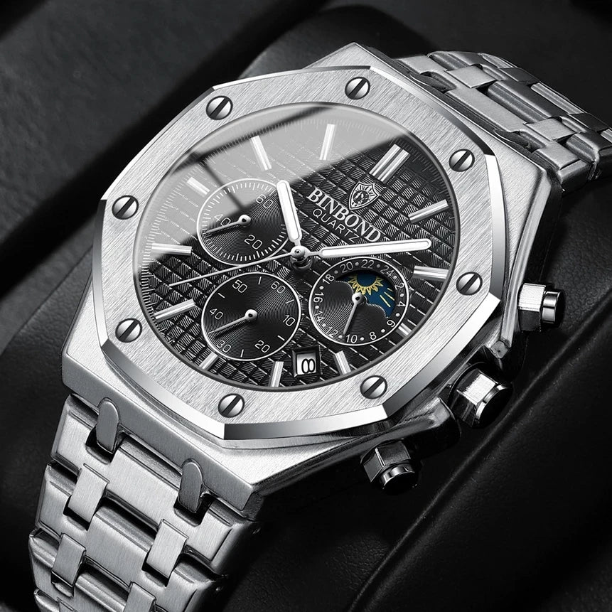 BINBOND 0161 Luminous Chronograph Stainless Steel Watch