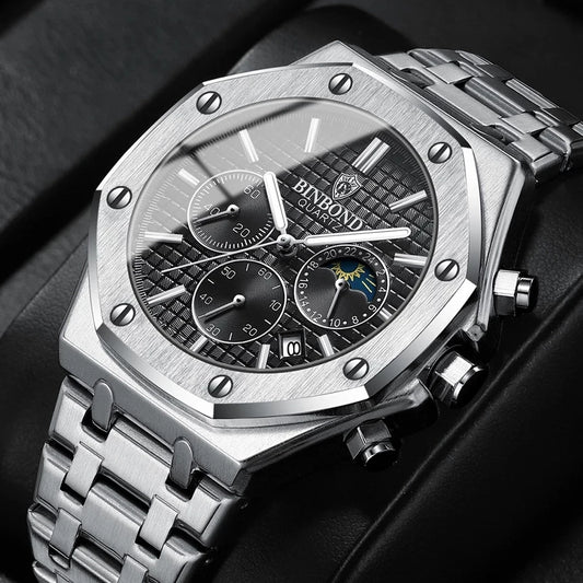 BINBOND 0161 Luminous Chronograph Stainless Steel Watch