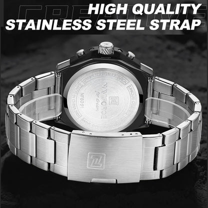 Montres Homme Sport Décontractées Marque NAVIFORCE Chronographe à Quartz Multifonction avec Affichage de la Date Bracelet en Acier Montre-Bracelet Reloj Hombre