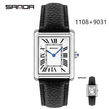 SANDA 9031/1108 Luxury Couple Quartz Watches for Men & Women, Waterproof Sport Casual Watch, Scratch Resistant Leather Strap