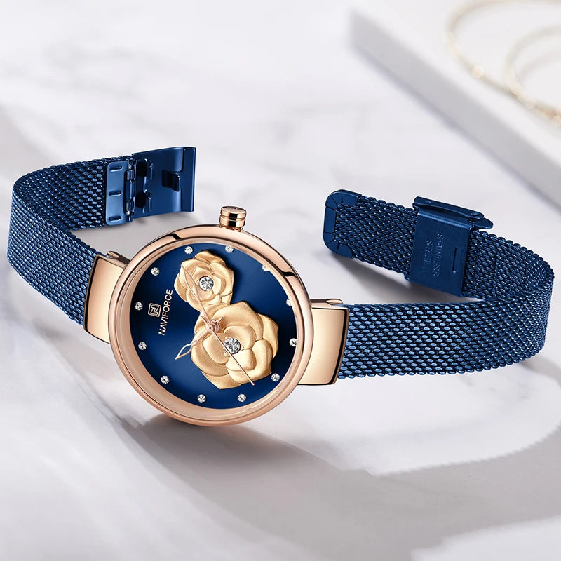 NAVIFORCE – Coffret montre de luxe avec bracelet en maille d'acier, montre créative pour femme