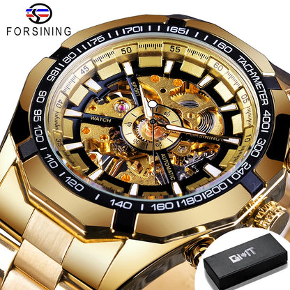 Forsining 2025 Montres Homme Squelette en Acier Inoxydable Étanche Marque de Luxe Transparente Mécanique Sport Montres-bracelets pour Hommes