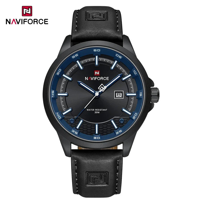 NAVIFORCE Nouvelle collection de montres pour hommes en cuir véritable confortable, mouvement japonais, date, étanche, cadeaux pour homme 2025
