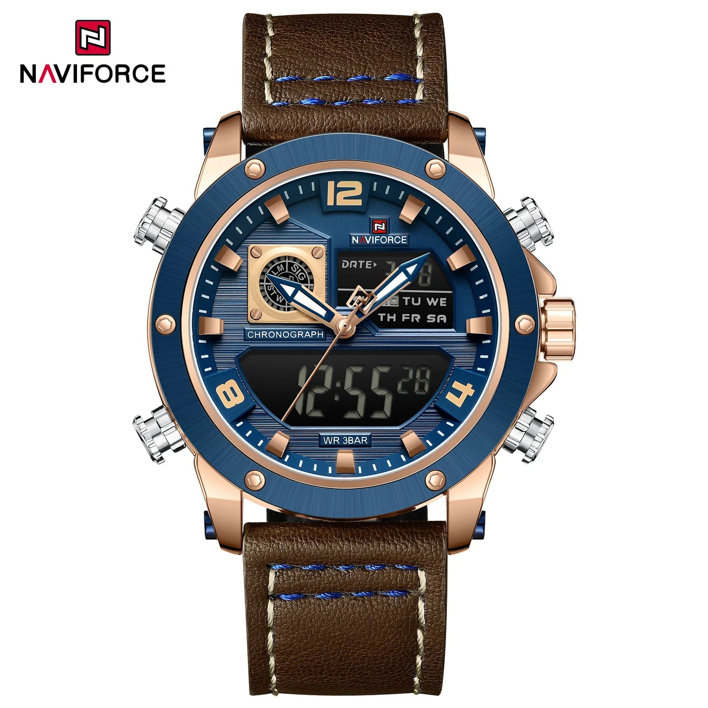 NAVIFORCE Double Display Leather Band Watch