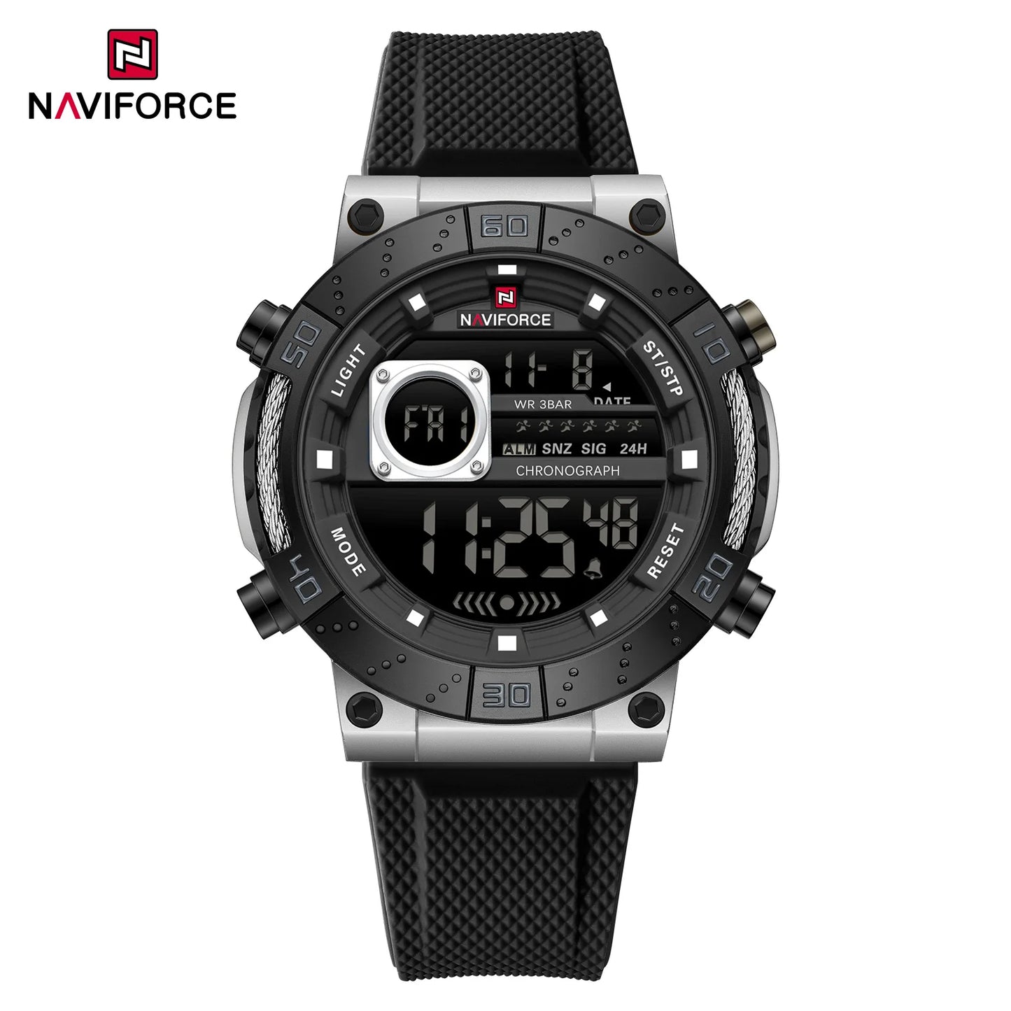 NAVIFORCE – Montres militaires pour hommes, à quartz numérique, en silicone, chronographe, étanche, avec affichage de la date