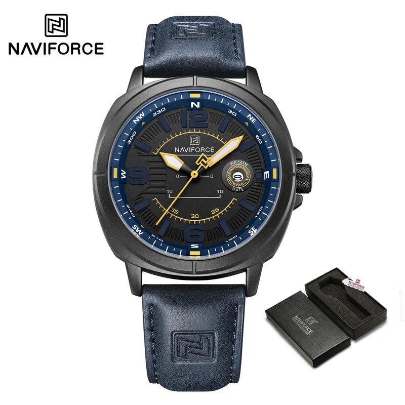 Montres à quartz de mode NAVIFORCE pour hommes, étanches 3ATM, affichage lumineux, cadran boussole classique, bracelet respirant en PU
