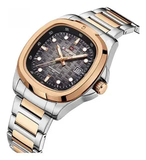 Montre-bracelet de sport NAVIFORCE pour hommes, à quartz, en acier inoxydable, lumineuse, avec calendrier, cadran carré, pour affaires
