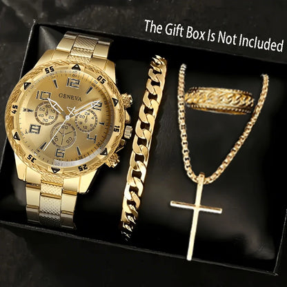 Ensemble de Montres Classiques pour Homme, Montres à Cadran Rond en Quartz avec Bracelet en Acier Inoxydable pour Homme, Choix de Cadeau Idéal