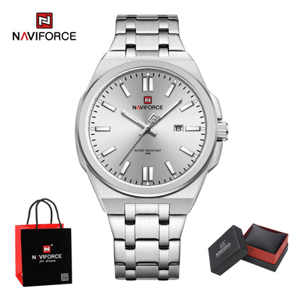 Montre bracelet de luxe à Quartz NAVIFORCE pour hommes, lumineuse, en acier, étanche avec calendrier, cadeau Reloj Hombre