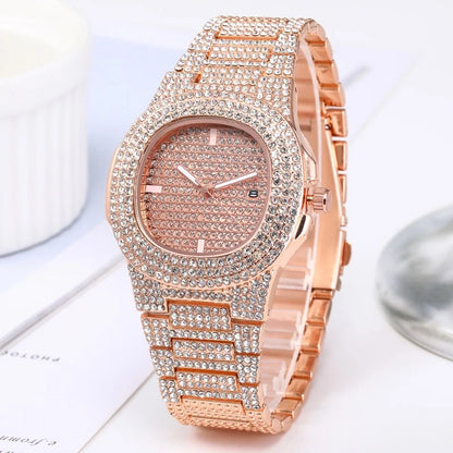 Full Diamond Stainless Steel Watch with Calendar 40mm