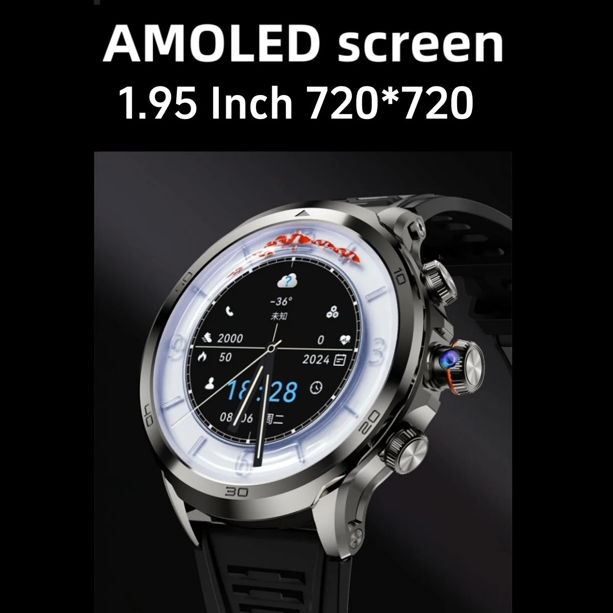 Montre intelligente H19 d'origine Android 10.0 avec caméra rotative à 190°, GPS, Wi-Fi, grand écran AMOLED de 1,95 pouce et stockage de 256 Go