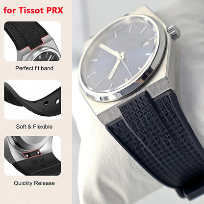 Bracelet en caoutchouc de silicone de 12 mm pour Tissot PRX T137.407/T137.410 Super Player 40 mm, à dégagement rapide pour homme, avec extrémité convexe