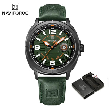 Montres à quartz de mode NAVIFORCE pour hommes, étanches 3ATM, affichage lumineux, cadran boussole classique, bracelet respirant en PU
