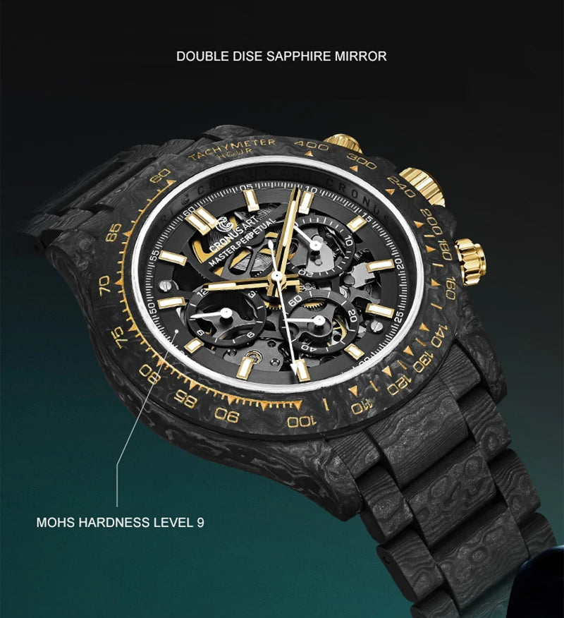 ChronoState CRONUSART CM01-027 – Montre chronographe automatique 42MM | Boîtier squelette en fibre de carbone