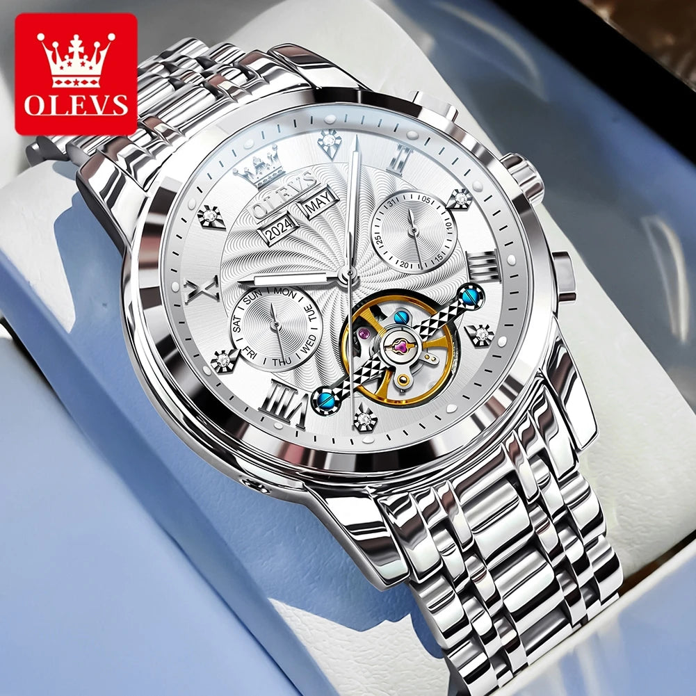 OLEVS 7088 Montre Homme de Luxe Originale Chronographe Date Acier Inoxydable Étanche Montre Mécanique pour Hommes NOUVEAU