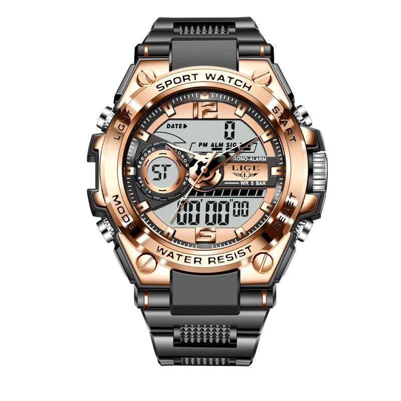 LIGE Digital Military LED Chronograph Watch 50m Relogios Masculino