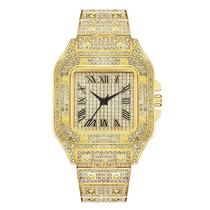 Montres de luxe en diamant pour hommes et femmes, montre en or, montre-bracelet pour dames, montres de luxe en strass, montres-bracelets unisexes, horloge féminine 2024 Nouveau