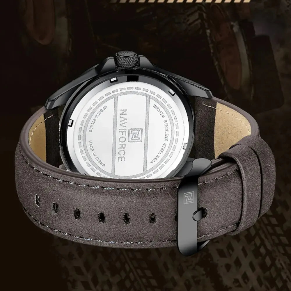 Montre-bracelet à quartz décontractée NAVIFORCE pour homme, style militaire, avec calendrier, étanche, en cuir, pour homme d'affaires, Relogio Masculino
