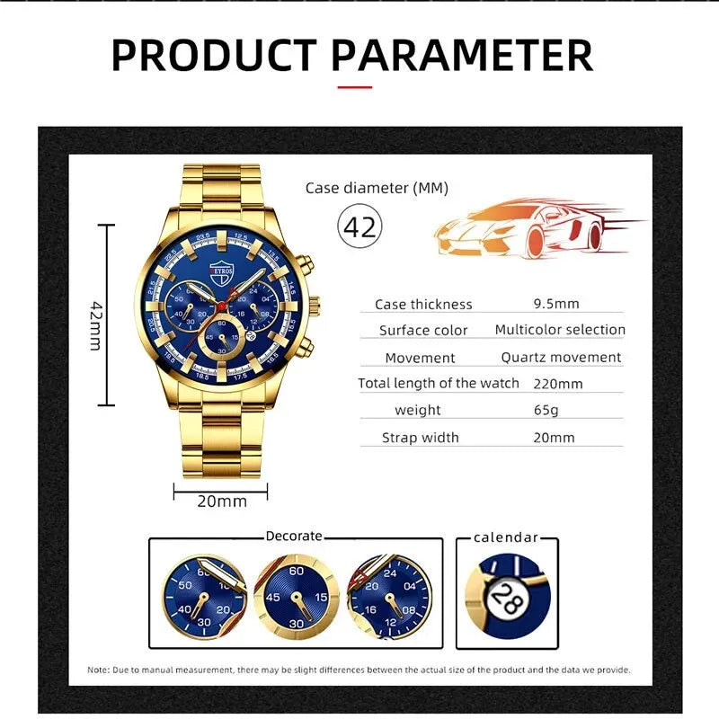 Montre Bracelet Homme Mode Affaires Acier Inoxydable Quartz Calendrier Date Décontractée Sport Lumineuse