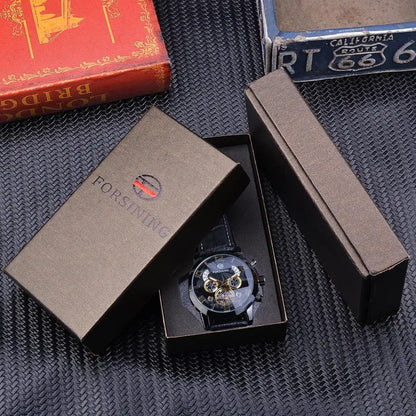 Montre mécanique automatique Forsining Tourbillon Fashion Wave noire et dorée multifonction pour homme, marque de luxe de qualité supérieure