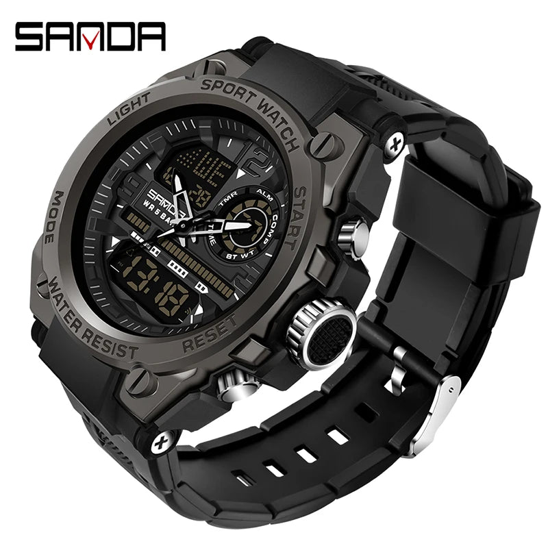 Montres de Sport à Quartz SANDA pour Hommes, Double Affichage LED Électronique Numérique, Étanche, Militaire, Relogios Masculino