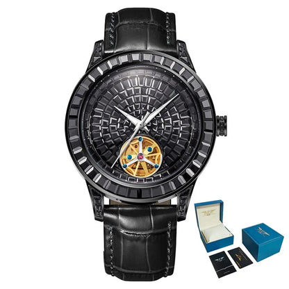 PINDU Nouvelle montre mécanique pour homme, avec pointeur lumineux diamanté, montre-bracelet saphir de qualité supérieure pour hommes, Montre Homme avec boîte cadeau P5037