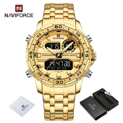 Montres Homme NAVIFORCE Original Tendance Marque LCD Affichage Analogique Numérique Quartz Homme Horloge 30m Étanche Lumineuse Montre-Bracelet Homme