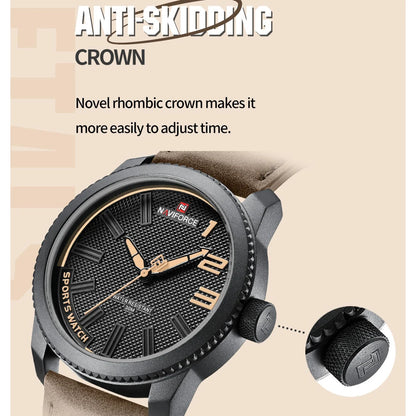 NAVIFORCE – Montre de sport homme de luxe de marque, montre-bracelet décontractée à quartz, étanche, en cuir analogique avec date