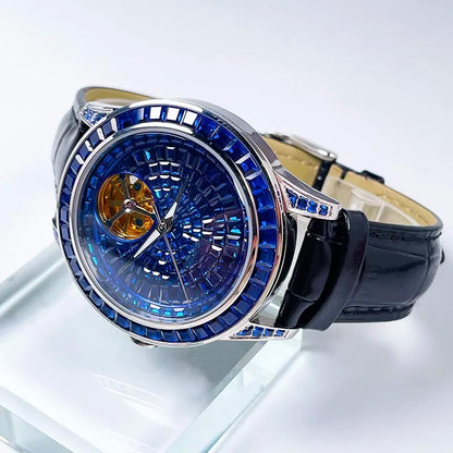 PINDU Nouvelle montre mécanique pour homme, avec pointeur lumineux diamanté, montre-bracelet saphir de qualité supérieure pour hommes, Montre Homme avec boîte cadeau P5037