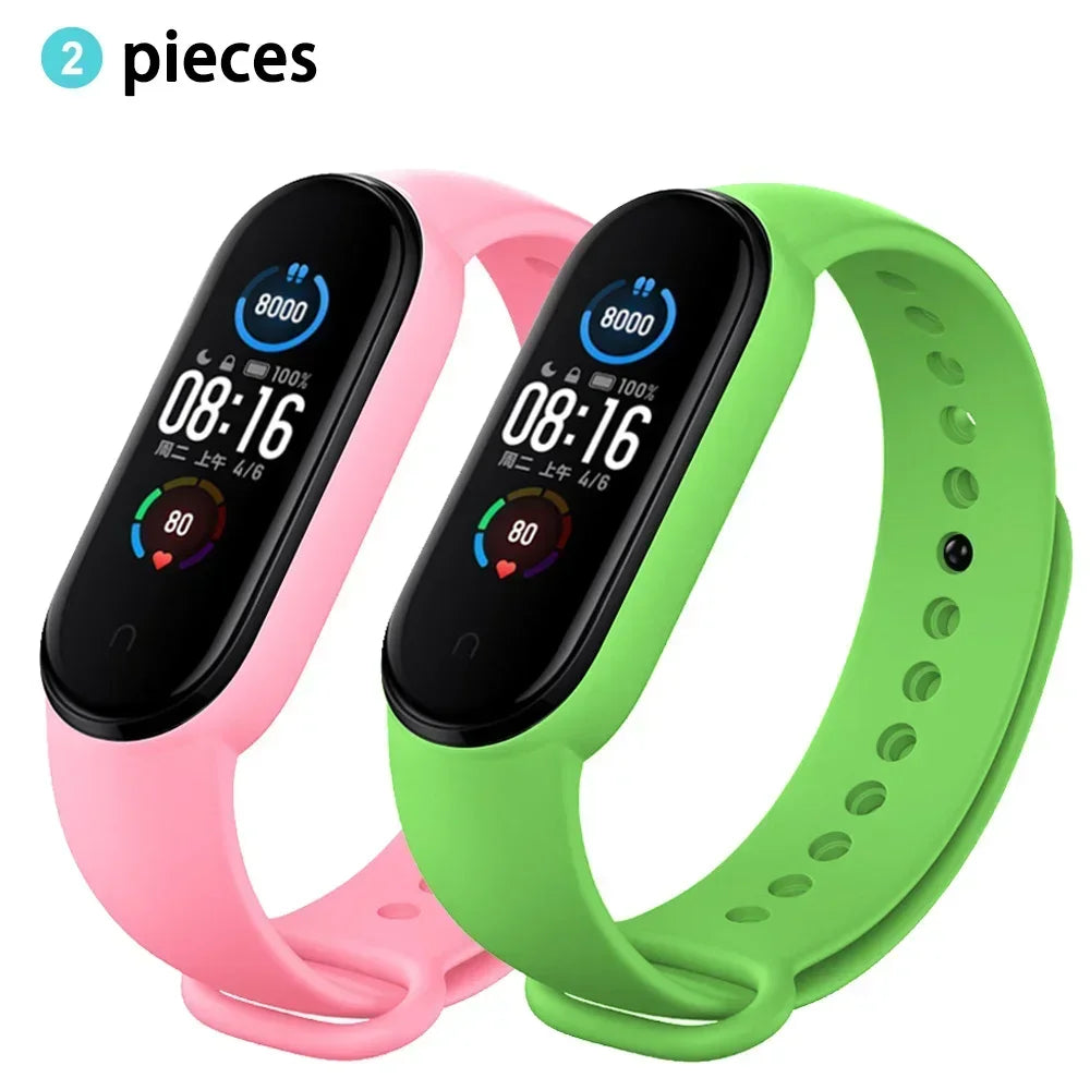 2PCS Watch Strap For Xiaomi Mi Band 7 6 5 4 3 Wristband Silicone Bracelet Wrist Straps MiBand 3/4 band6 Smartwatch Accessories