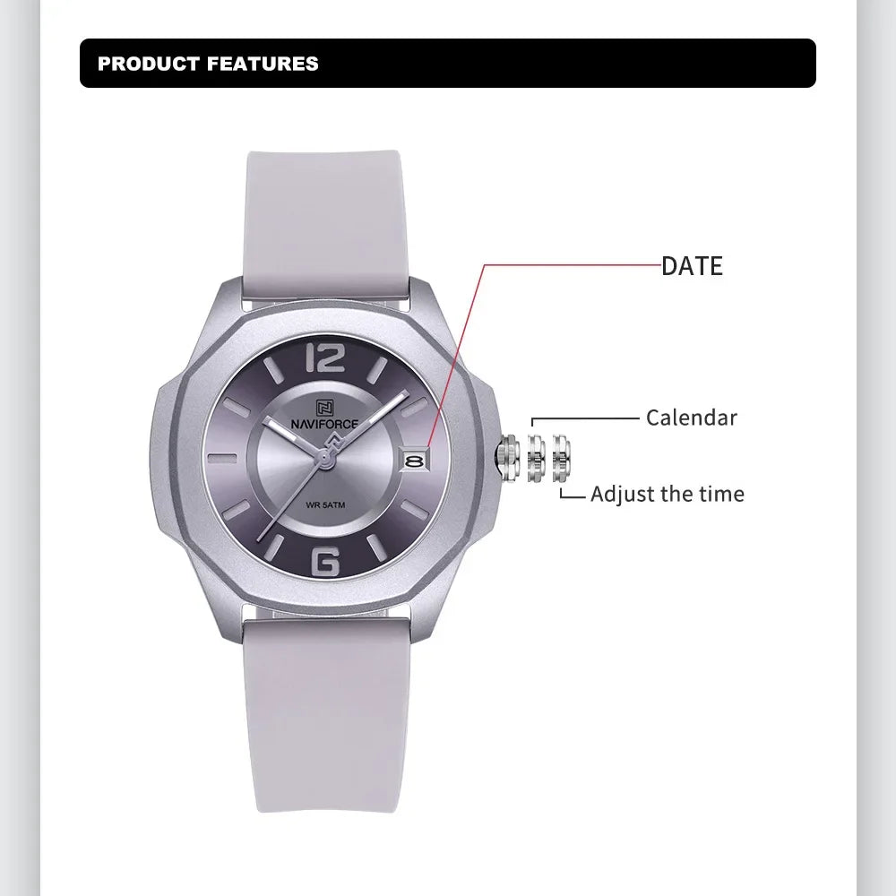 NAVIFORCE -7107 Montre Bracelet en Silicone à Quartz