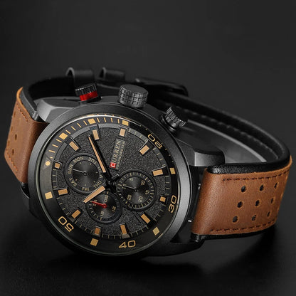 CURREN 8250 Montre Homme Étanche Décontractée à Trois Aiguilles Bracelet en Cuir Respirant