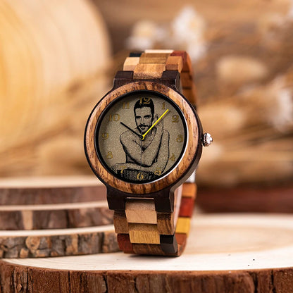 BOBO BIRD Montre Personnalisée Homme Femme Photo Impression Montre-Bracelet en Bois Anniversaire Saint-Valentin Montres Couple Relogio Masculino