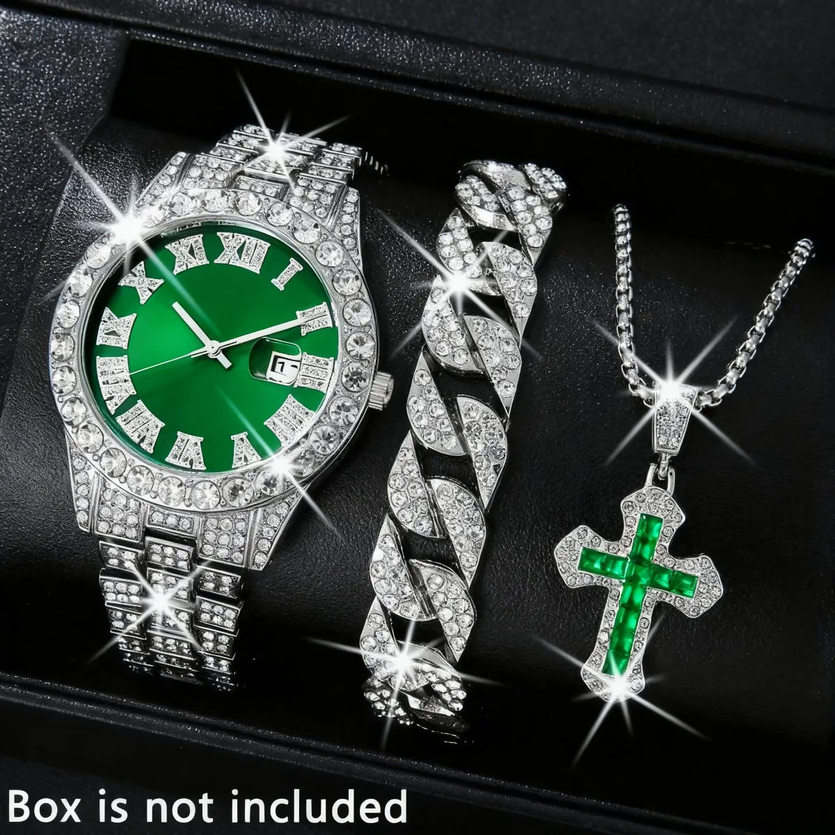 3 montres de luxe pour homme, bracelet, collier, ensemble, mode Hip Pop, montres à quartz avec calendrier pour homme, Reloj Mujer (sans boîte)