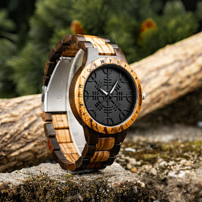 BOBO BIRD Montres en bois Relogio Masculino Montre pour hommes Symbole guerriers vikings Relojes Para Hombre часы мужские Logo personnalisé