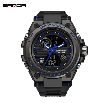 SANDA Montres de Luxe Hommes Militaire Armée Montre Homme Étanche Sport Montre-Bracelet Double Affichage Homme Relogio Masculino