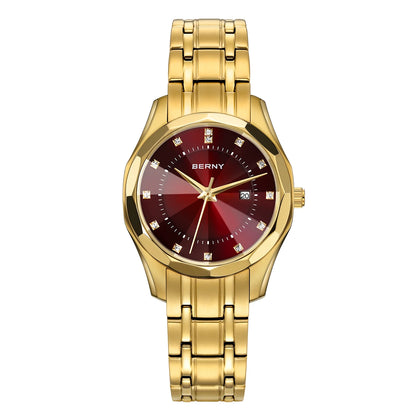 BERNY Watch for Women  Quartz Luxury Golden Ladies Wristwatch Waterproof Golden Clock Stainless Steel Fashion Men/Women Watch