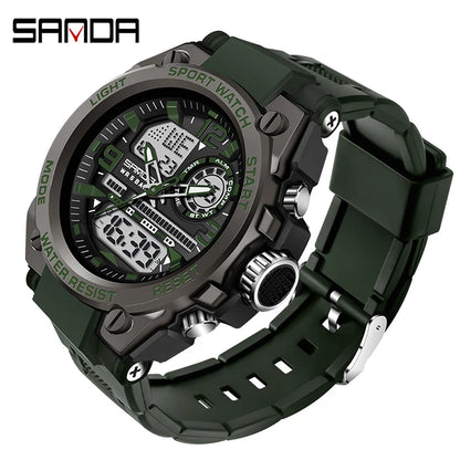 Montres de Sport à Quartz SANDA pour Hommes, Double Affichage LED Électronique Numérique, Étanche, Militaire, Relogios Masculino