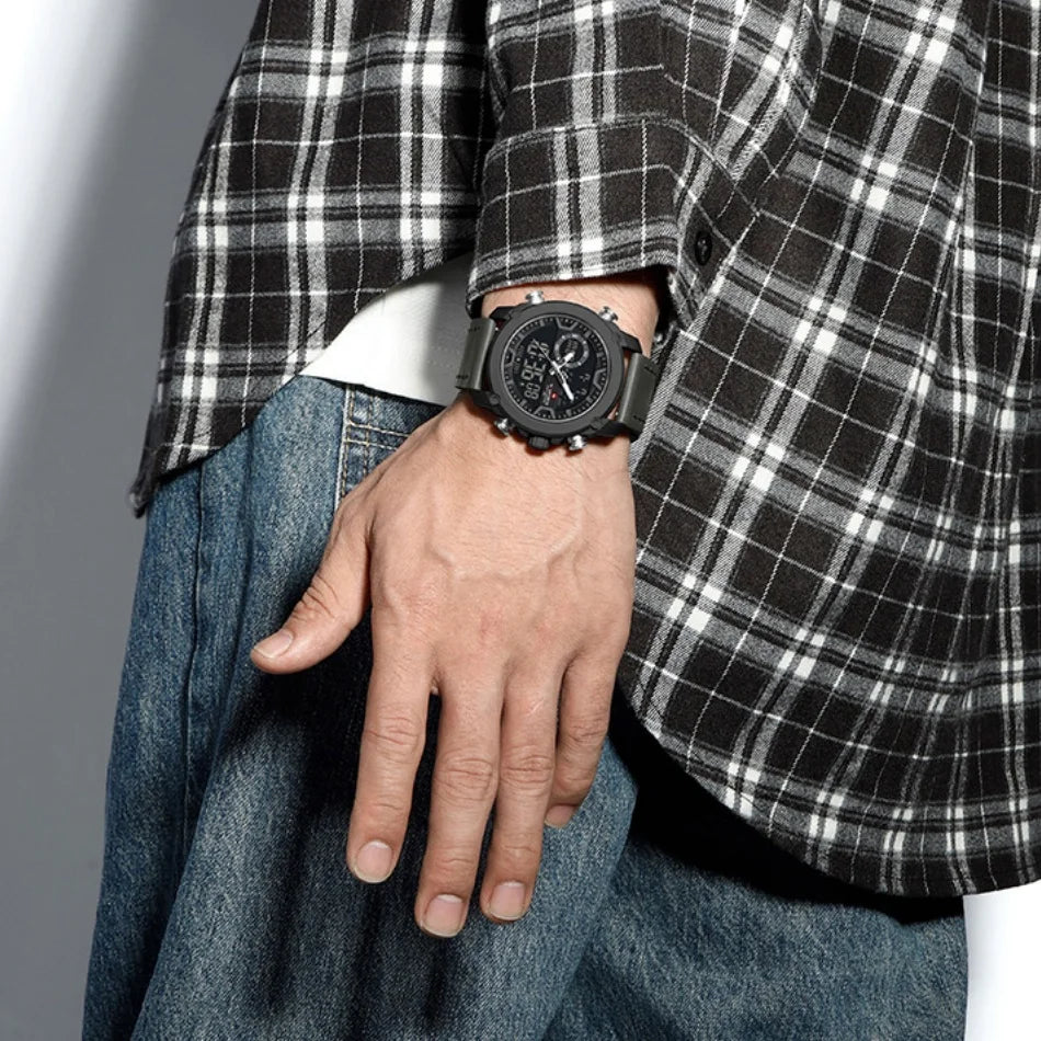 Montres Homme NAVIFORCE Montre-Bracelet Quartz Sport Double Affichage Décontracté Mode Alarme Bracelet Véritable Homme Étanche 30m