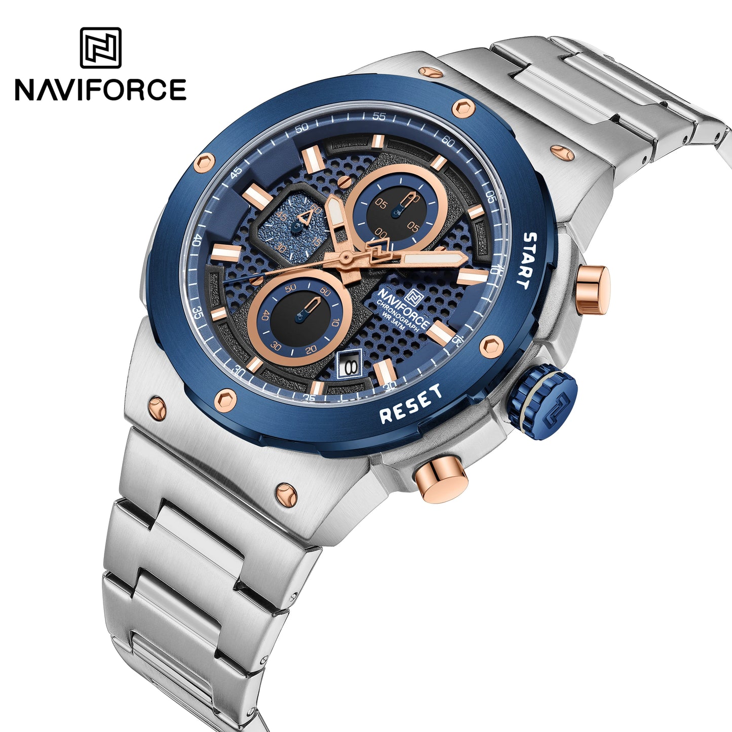 NAVIFORCE Montre Homme Quartz Top Marque Luxe Lumineux Chronographe Montre-Bracelet Acier Inoxydable Étanche Hommes Date Calendrier Horloge