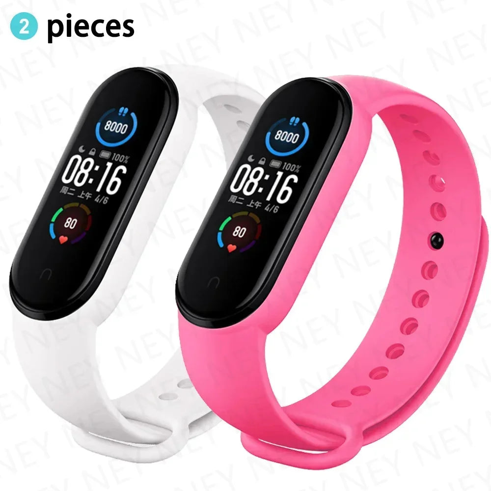 2PCS Watch Strap For Xiaomi Mi Band 7 6 5 4 3 Wristband Silicone Bracelet Wrist Straps MiBand 3/4 band6 Smartwatch Accessories