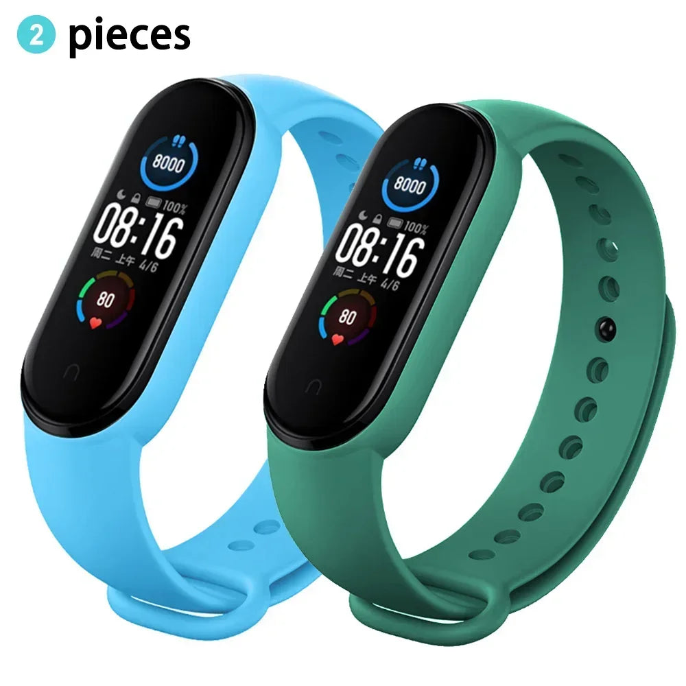 2PCS Watch Strap For Xiaomi Mi Band 7 6 5 4 3 Wristband Silicone Bracelet Wrist Straps MiBand 3/4 band6 Smartwatch Accessories