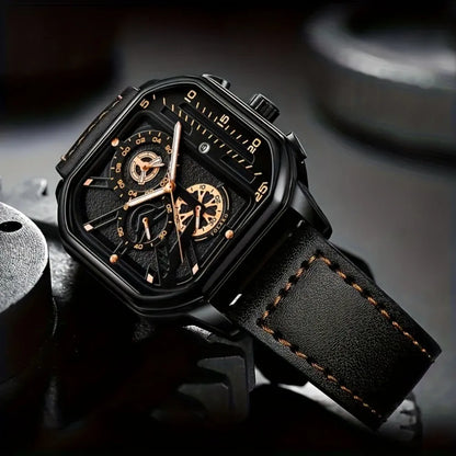 Big Dial Square Watch with PU Leather Strap 42mm 9mm Thickness