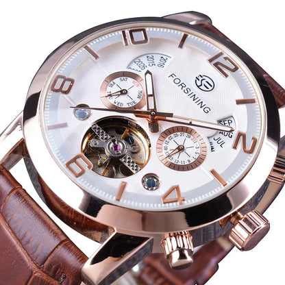 Montre mécanique automatique Forsining Tourbillon Fashion Wave noire et dorée multifonction pour homme, marque de luxe de qualité supérieure