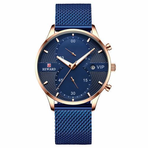 Business Calendar Watch with Spiral Crown and Stainless Steel Strap