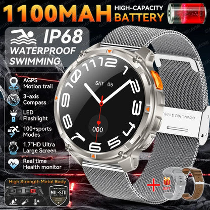 Montre connectée intelligente T-Rex3 Ultra 1100mAh Super Capacité pour hommes adultes 2026, grand écran 1,7", appel, étanche 5ATM, montres de sport