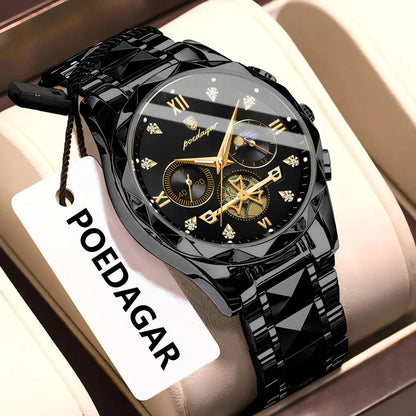 POEDAGAR Montre-bracelet homme de haute qualité en acier inoxydable, chronographe, pour affaires, étanche, lumineuse, à quartz