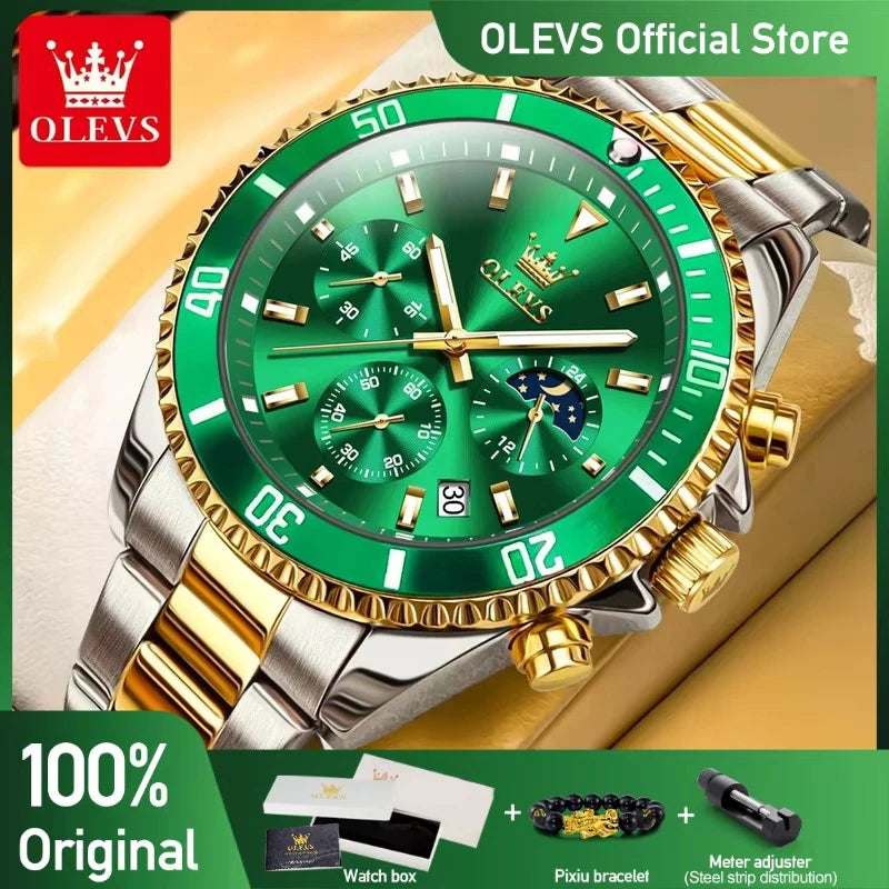 OLEVS Chronograph Moon Phase Date Stainless Steel Dial