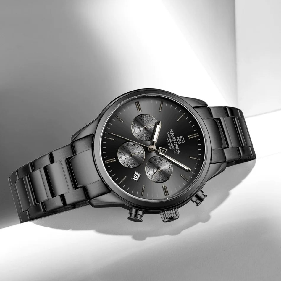 Montre Homme NAVIFORCE Quartz Calendrier Étanche 3ATM Affichage de la Date Bracelet en Acier Montre-Bracelet de Luxe Sport à la Mode NF8076